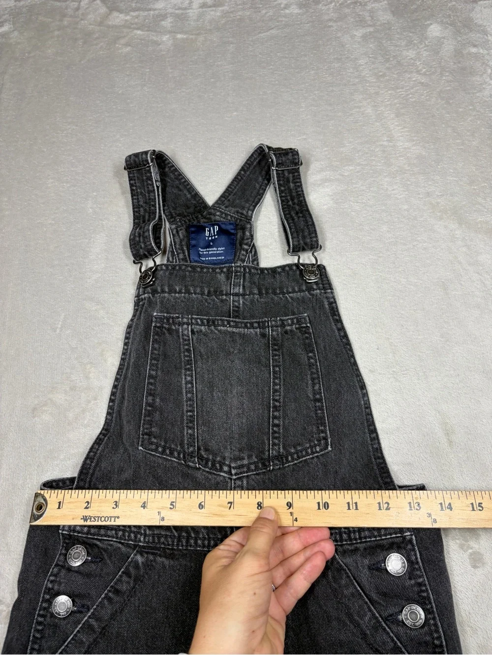 Gap Teen 100% Cotton Faded Black Shortalls Overall Shorts Size Large
